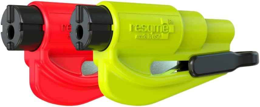 RESQME Pack of 2 Original Emergency Keychain Car Escape Tool - 2-in-1 Seatbelt Cutter and Window Breaker - Made in USA, Yellow, Red - Compact Emergency Hammer